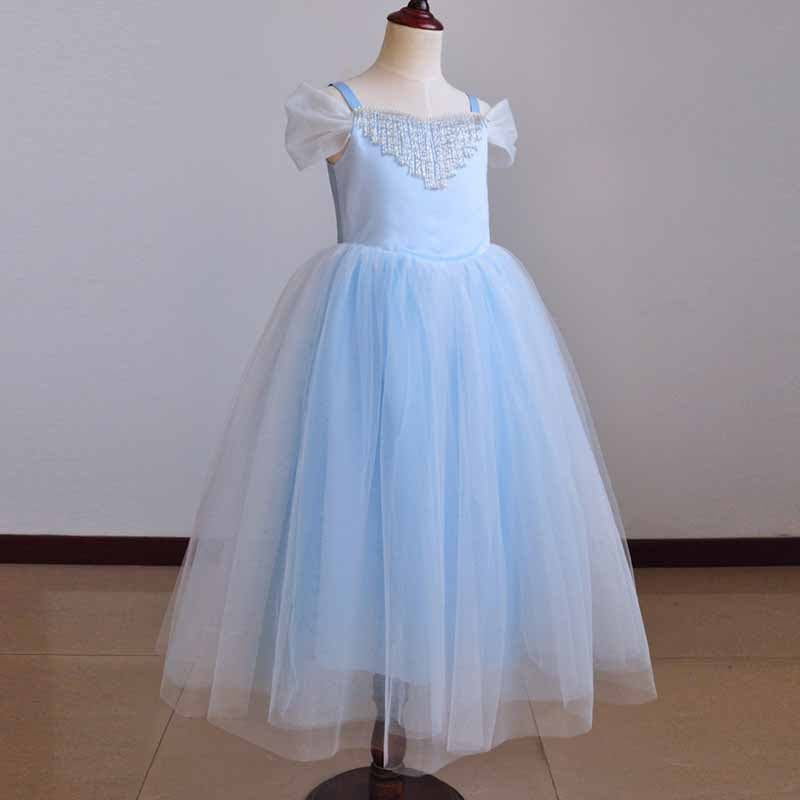 Girls Tutu Prom Gowns Luxury Blue Wedding Birthday Party Princess Long Dress