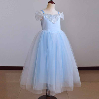 Girls Tutu Prom Gowns Luxury Blue Wedding Birthday Party Princess Long Dress