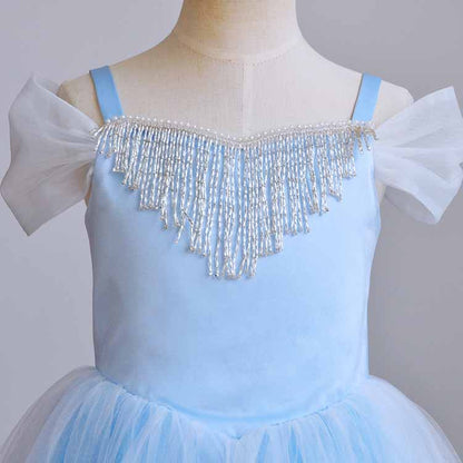 Girls Tutu Prom Gowns Luxury Blue Wedding Birthday Party Princess Long Dress