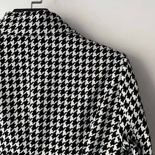 Houndstooth Slim Long-sleeved Metal Button Women's Blazer Jacket