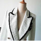 Women Chic Off White Tweed Blazer Double Breasted Blazer Gold Buttons
