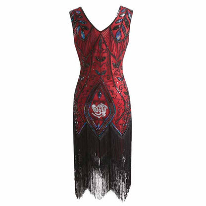 Women's Flapper Dresses 1920s V Neck Beaded Fringed Great Gatsby Dress