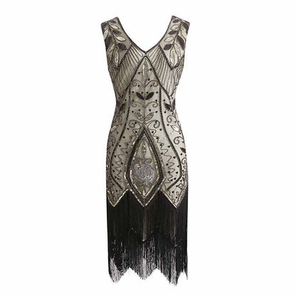Women's Flapper Dresses 1920s V Neck Beaded Fringed Great Gatsby Dress