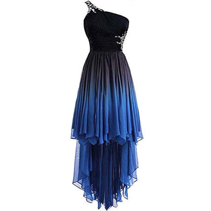 Gradient Formal Evening Gowns Beaded Ombre Chiffon Long Prom Dresses