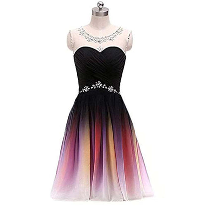 Gradient Formal Evening Gowns Beaded Ombre Chiffon Long Prom Dresses