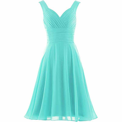 Women's V-Neck Chiffon Bridesmaid Dresses Short Prom Gown