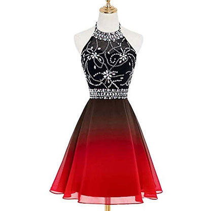 Gradient Formal Evening Gowns Beaded Ombre Chiffon Long Prom Dresses