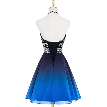 Gradient Formal Evening Gowns Beaded Ombre Chiffon Long Prom Dresses