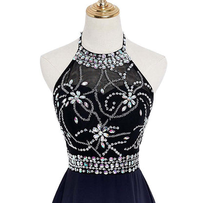 Gradient Formal Evening Gowns Beaded Ombre Chiffon Long Prom Dresses