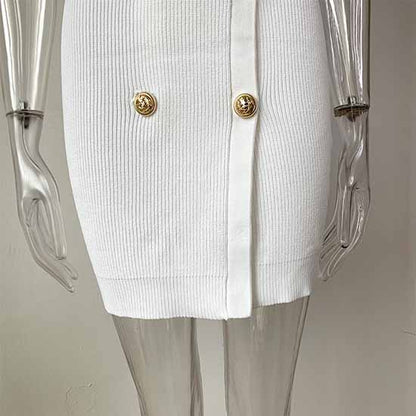 Women Ribbed-knit Short-sleeve Dress V-neck Minidress Cockail Dress