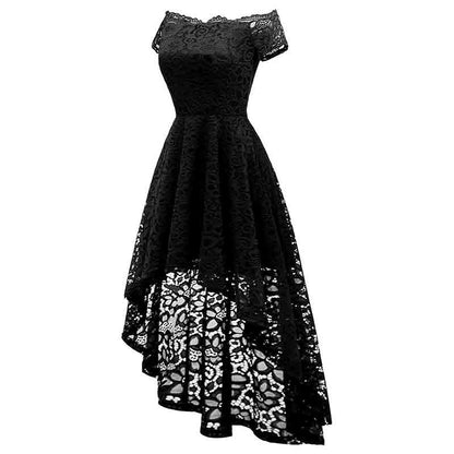 Women's Lace Cocktail Dress Hi-Lo Off Shoulder Bridesmaid Swing Formal Party Dress