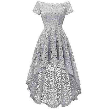 Women's Lace Cocktail Dress Hi-Lo Off Shoulder Bridesmaid Swing Formal Party Dress