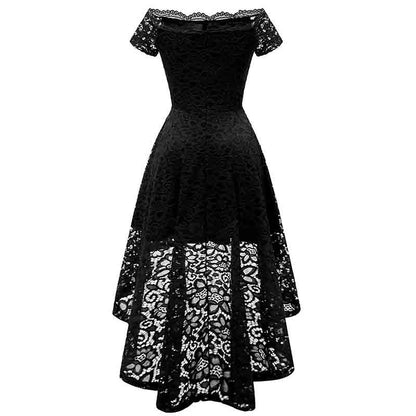Women's Lace Cocktail Dress Hi-Lo Off Shoulder Bridesmaid Swing Formal Party Dress