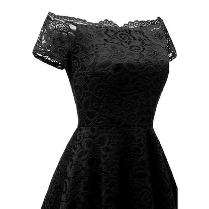 Women's Lace Cocktail Dress Hi-Lo Off Shoulder Bridesmaid Swing Formal Party Dress