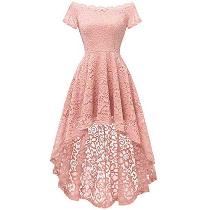 Women's Lace Cocktail Dress Hi-Lo Off Shoulder Bridesmaid Swing Formal Party Dress