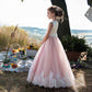 Lace Embroidery Sheer Long Sleeves Kids Trailing Gown Girls Tutu Prom Dress
