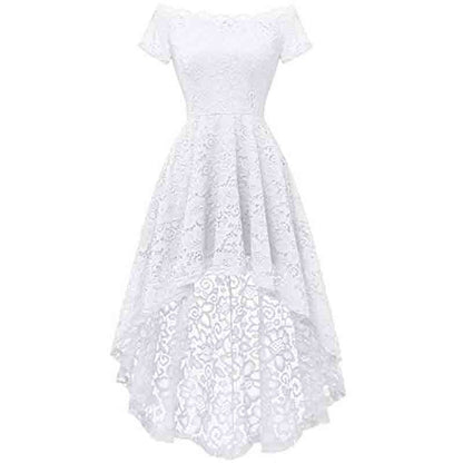 Women's Lace Cocktail Dress Hi-Lo Off Shoulder Bridesmaid Swing Formal Party Dress