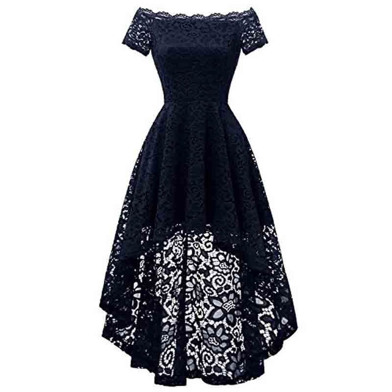 Women's Lace Cocktail Dress Hi-Lo Off Shoulder Bridesmaid Swing Formal Party Dress