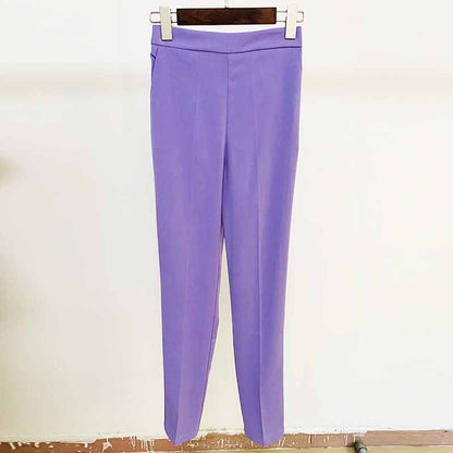 Elastic Waisted Skinny Formal Pants with Pocket Colour Pencil Pants