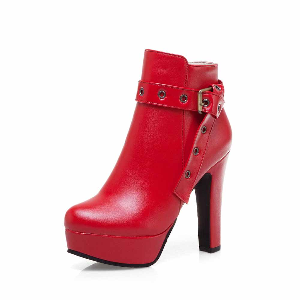 Platform Chunky Heel Ankle Boots Round Toe High Heel Booties