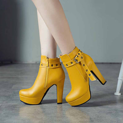 Platform Chunky Heel Ankle Boots Round Toe High Heel Booties