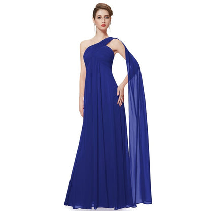 Pleat Chiffon One Shoulder Bridesmaid Dresses Long Evening Gown