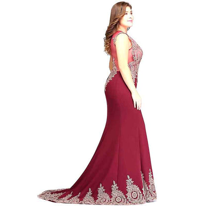 Women's Embroidery Lace Long Mermaid Formal Evening Prom Dresses