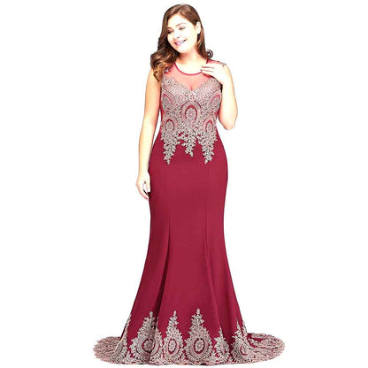 Women's Embroidery Lace Long Mermaid Formal Evening Prom Dresses