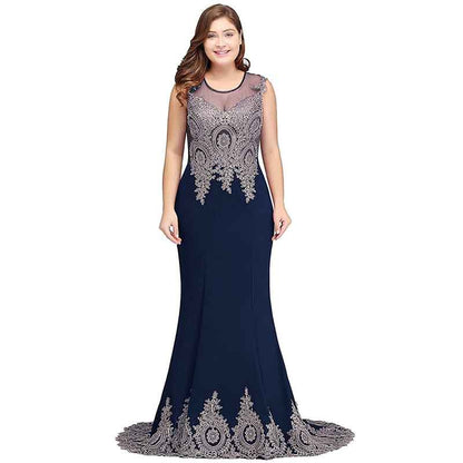 Women's Embroidery Lace Long Mermaid Formal Evening Prom Dresses