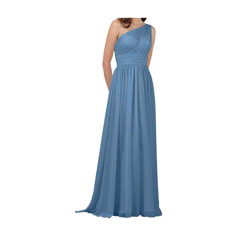 Women One Shoulder Bridesmaid Dresses Chiffon Long Maxi Formal Party Dress