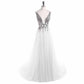 Women's Tulle Prom Dress V Neck Sequin Wedding Bridesmaid Dress