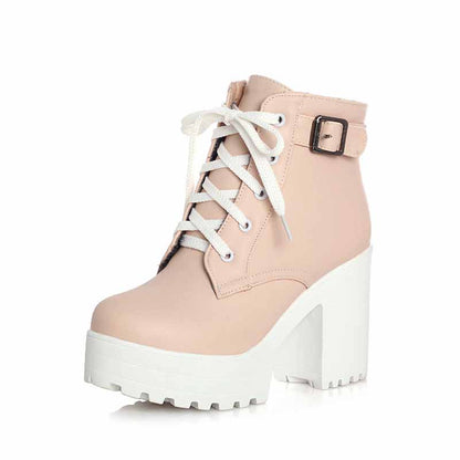 Platform Boots for Women Chunky Lace Up High Heel Ankle Boots