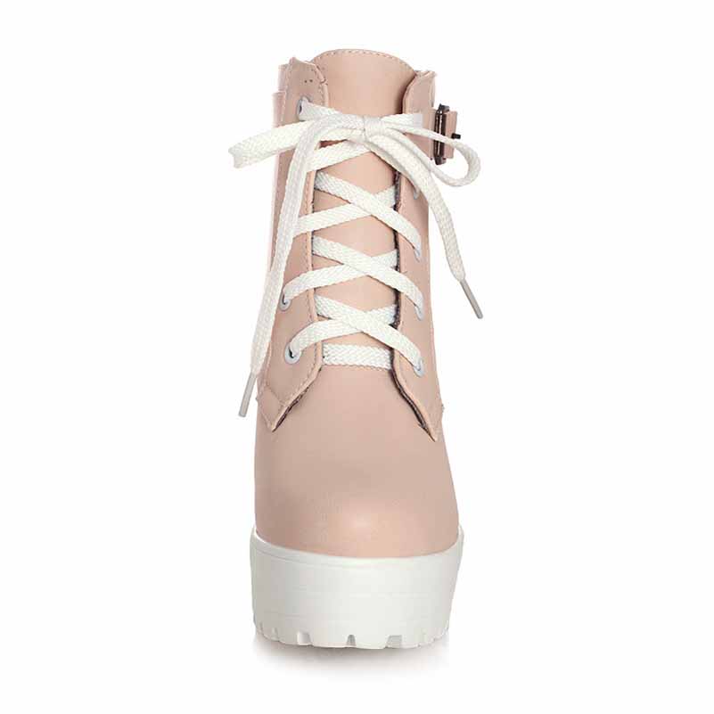Platform Boots for Women Chunky Lace Up High Heel Ankle Boots