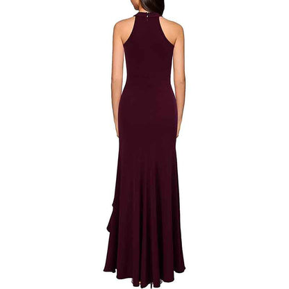 Women High Neck Split Bodycon Mermaid Evening Cocktail Maxi Dress