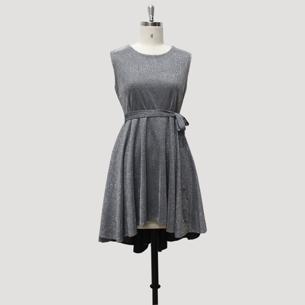 sd-hk Gray Sequin Short Dress Lace Up Sleeveless Bridesmaid Dress