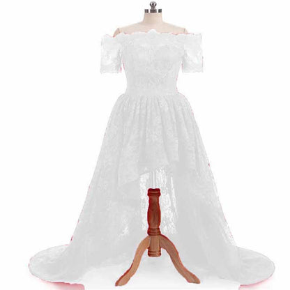 Women's Off Shoulder Prom Dresses High Low Puffy Formal Lace Evening Ball Gowns