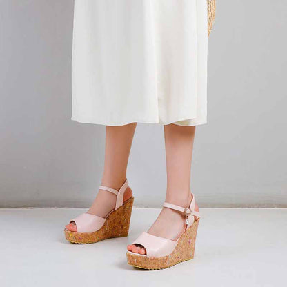 Women's Platform Dress Heels Summer Sandals Pu Wedge Chunky Heels