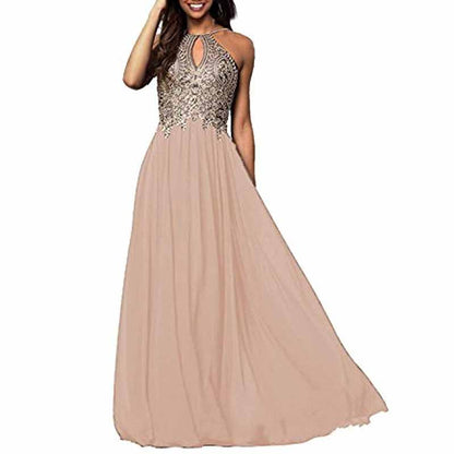 Women's Appliques Bridesmaid Dress Beaded Formal Evening Gowns