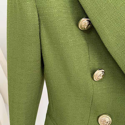 Women's Luxury Fitted Blazer Golden Lion Buttons Coat Olive/ Yellow