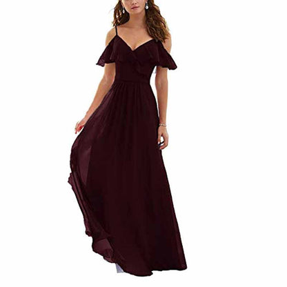 Women's Long Off Shoulder Chiffon Wedding Bridesmaid Dresses