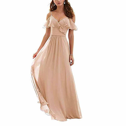 Women's Long Off Shoulder Chiffon Wedding Bridesmaid Dresses