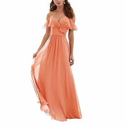 Women's Long Off Shoulder Chiffon Wedding Bridesmaid Dresses