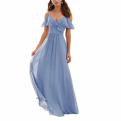 Women's Long Off Shoulder Chiffon Wedding Bridesmaid Dresses