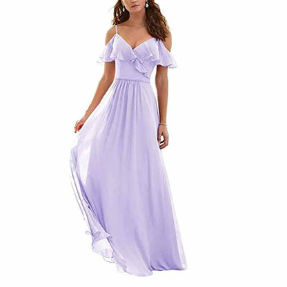 Women's Long Off Shoulder Chiffon Wedding Bridesmaid Dresses