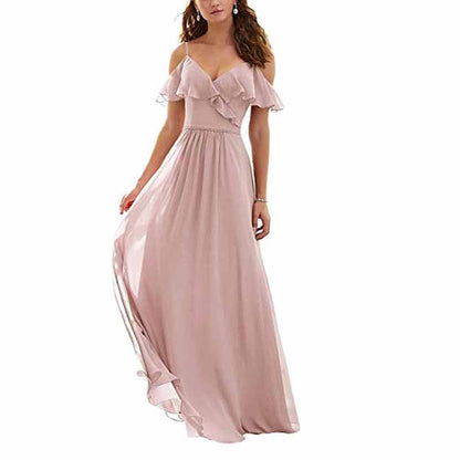 Women's Long Off Shoulder Chiffon Wedding Bridesmaid Dresses