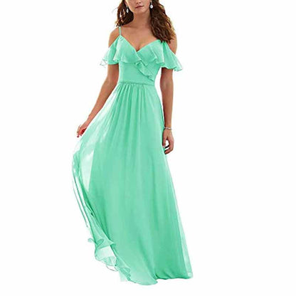 Women's Long Off Shoulder Chiffon Wedding Bridesmaid Dresses