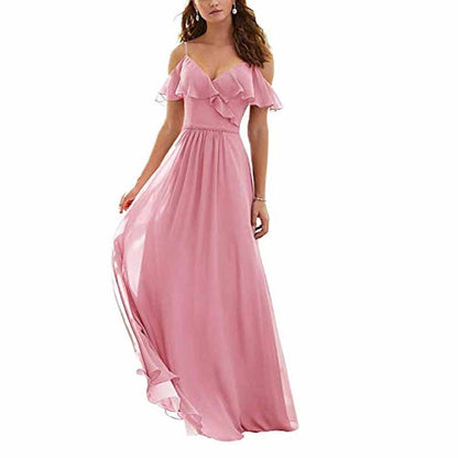 Women's Long Off Shoulder Chiffon Wedding Bridesmaid Dresses
