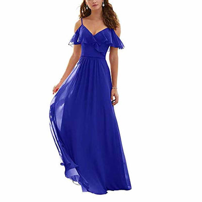 Women's Long Off Shoulder Chiffon Wedding Bridesmaid Dresses