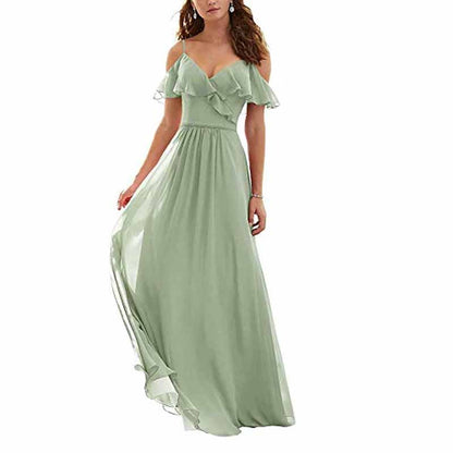 Women's Long Off Shoulder Chiffon Wedding Bridesmaid Dresses