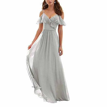 Women's Long Off Shoulder Chiffon Wedding Bridesmaid Dresses